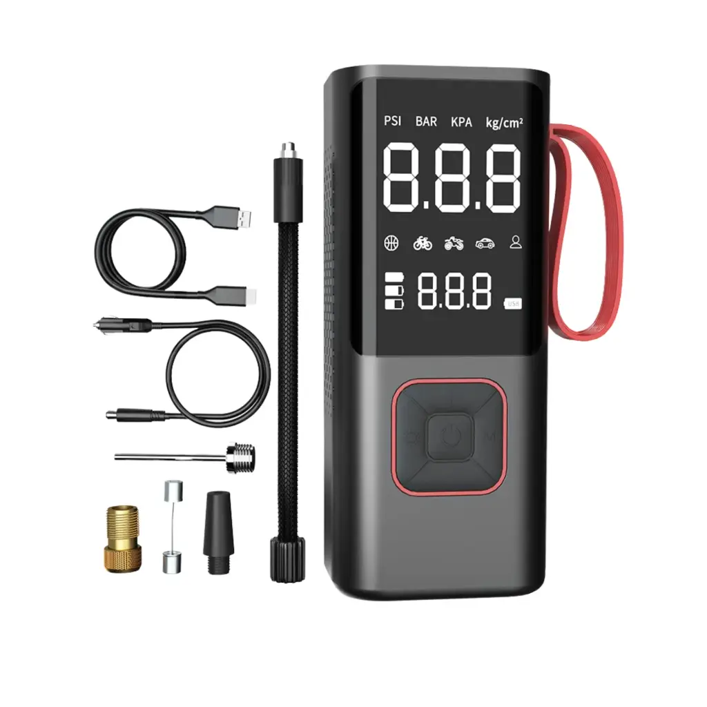 Inflador portátil 80W multifuncional para autos, bicicletas y pelotas con luz SOS y power bank