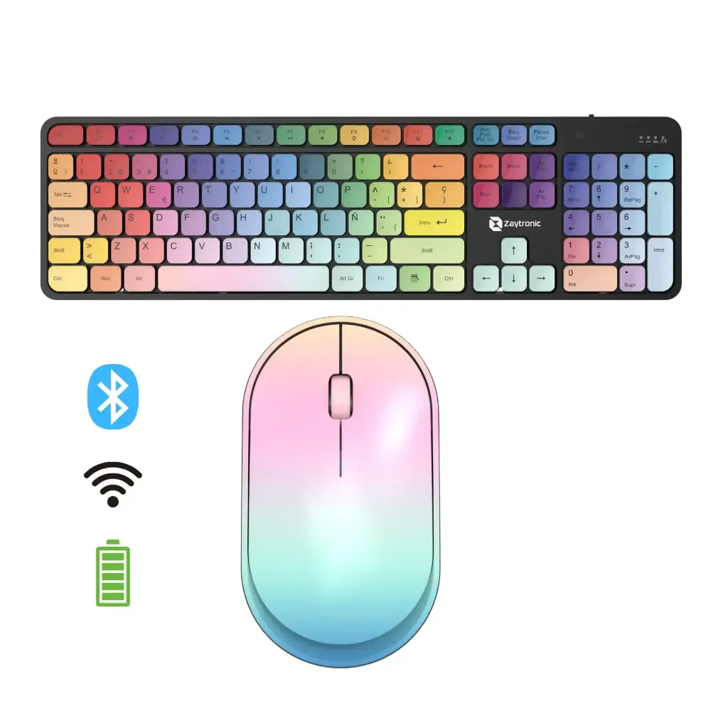 Combo Teclado y Mouse Inalámbrico Recargable - KC-01-D + G-221-2D | Doble Conexión Bluetooth y 2.4G
