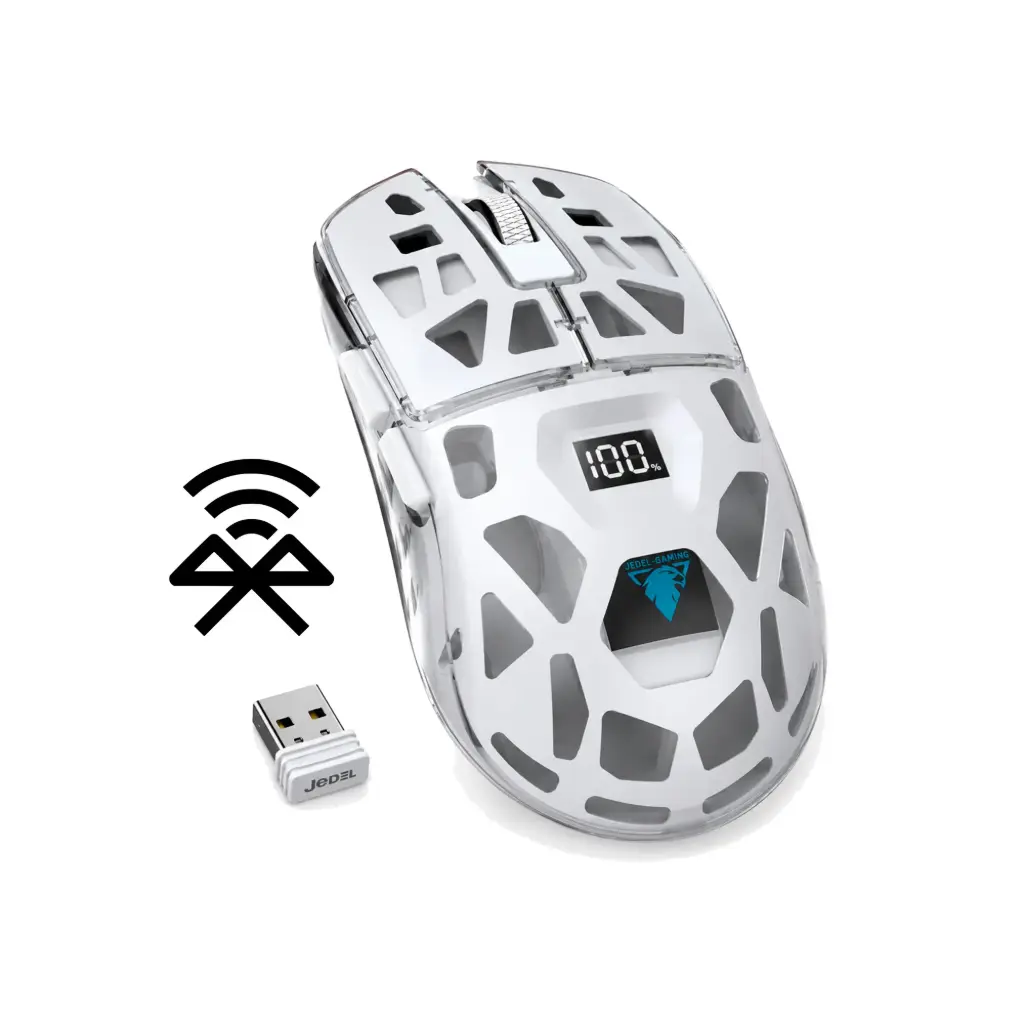 Mouse inalámbrico WD154 6D BT + 2.4GHz recargable con luz transparente y pantalla LCD