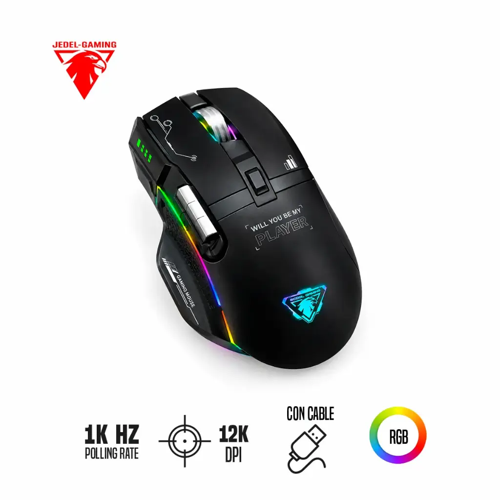 Mouse Gaming GWH-101 6D con tres modos, rueda multimedia y luces RGB
