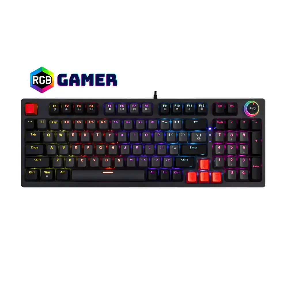 KL114 - Teclado Mecánico Gaming 96 Teclas con Knob de Volumen | Interruptores Drinkey Red | RGB Rainbow 20 Modos