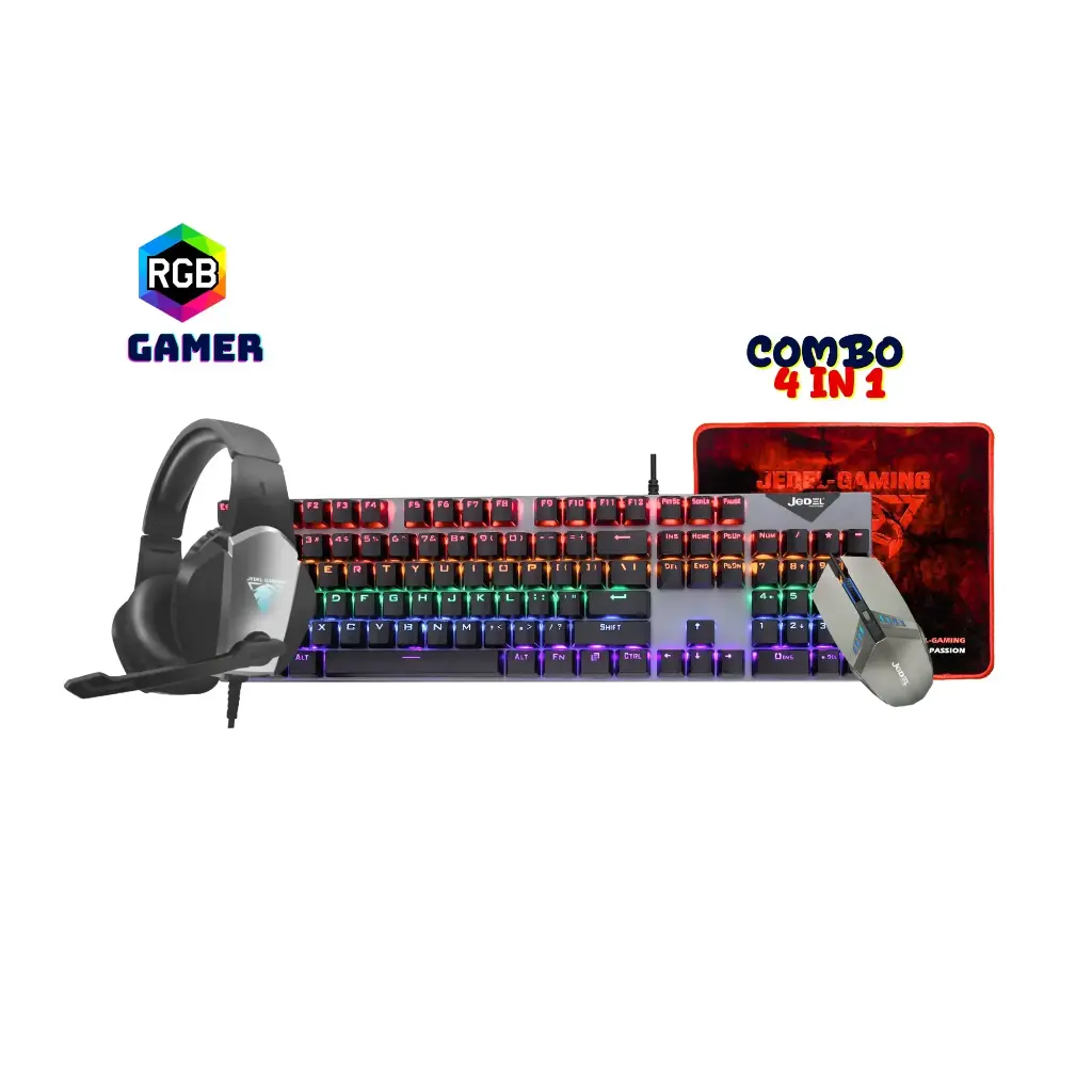 Combo Gaming 4 en 1: Teclado, Mouse, Auriculares y Mousepad