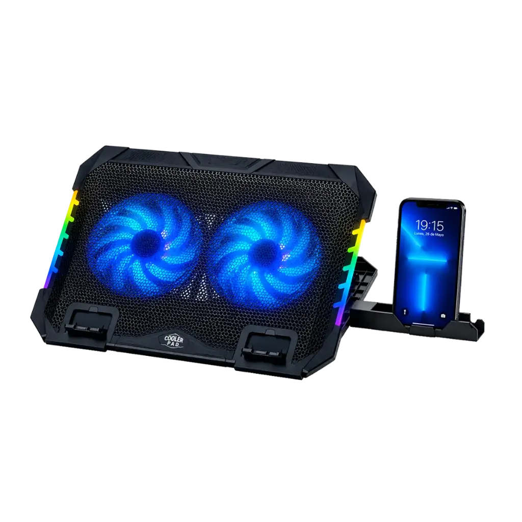 Cooler Ventilador RGB S900 para Laptop con Soporte Ajustable y Posacelular 