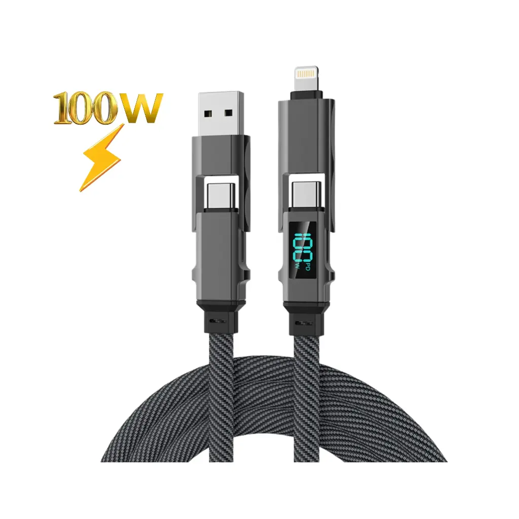 Cable datos y carga X07 4-en-1 Digital 100W Type-C/Lightning/USB-A
