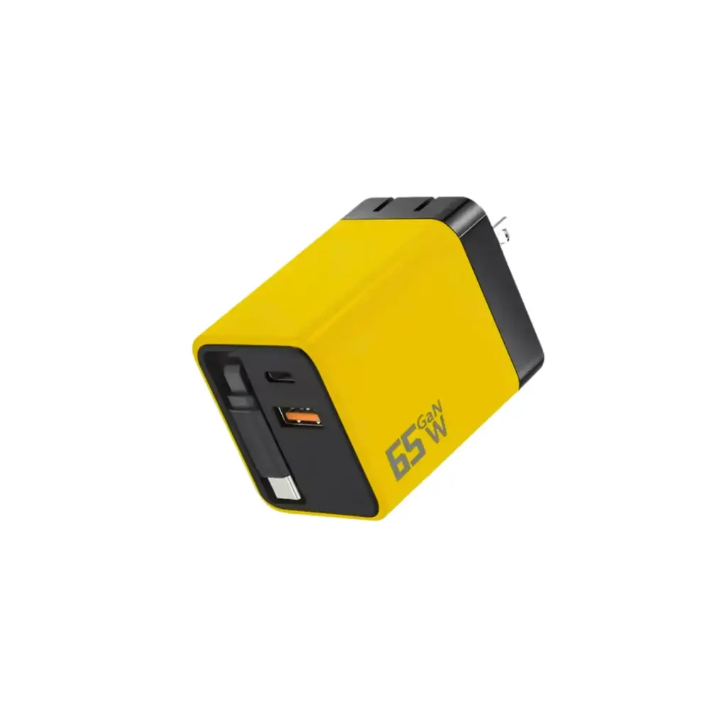Cargador GaN 65W Super Fast charger con cable retráctil integrado
