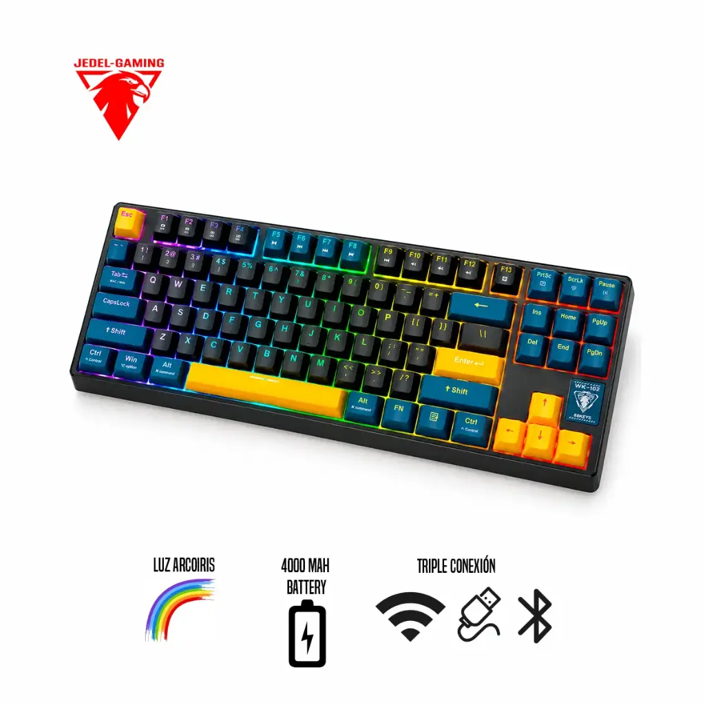 Teclado Mecánico para Juegos de 88 Teclas Tri-Modo RGB Vibrante