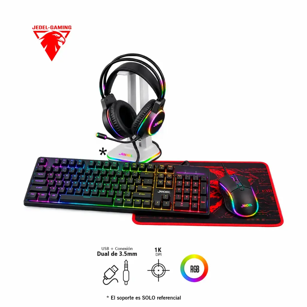 Combo Gaming Jedel (4 en 1) Teclado, Mouse, Auricular y Pad / Plug and Play