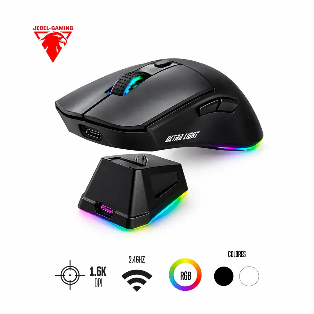 Mouse Inalámbrico para Juegos 6D con Base de Carga Magnética Bluetooth, 3 niveles de DPI (800/1200/1600)