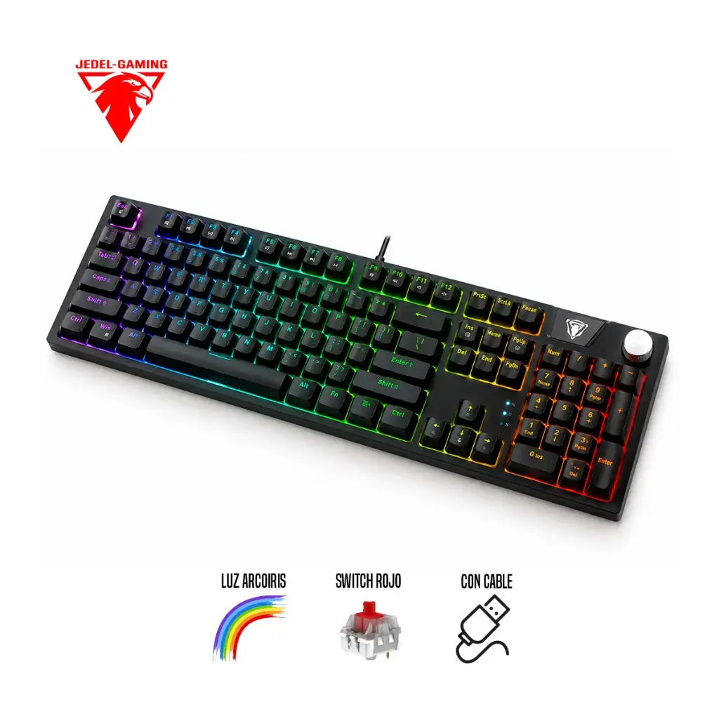 Teclado Mecánico con Cable de 104 Teclas e Iluminación Arcoiris