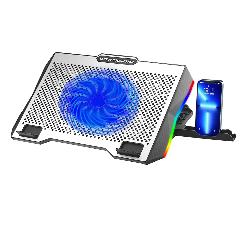 Cooler Ventilador Ultrasilencioso para laptop de 6 Niv RGB y 12-17" con Soporte