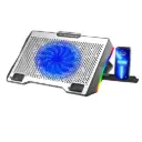 Cooler Ventilador Ultrasilencioso para laptop de 6 Niv RGB y 12-17" con Soporte